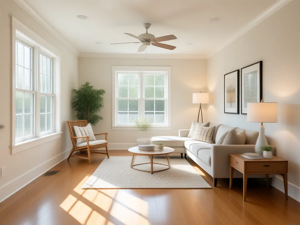 Example image: freshly painted living room with smooth drywall