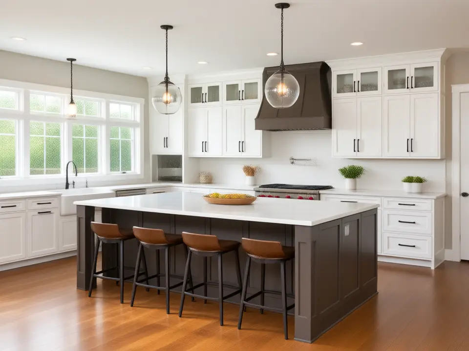 Example image: remodeled open kitchen with an island